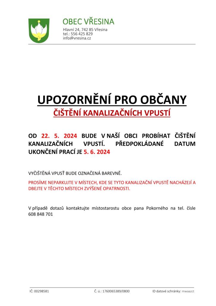 Upozornění občanům