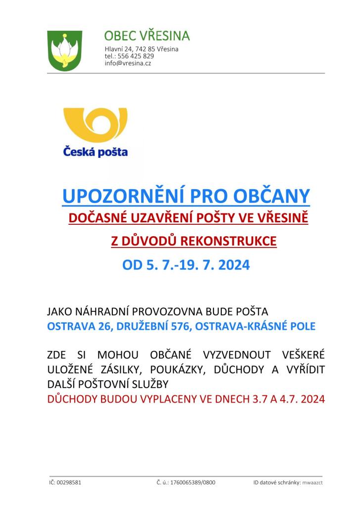 UPOZORNĚNÍI OBČANŮM