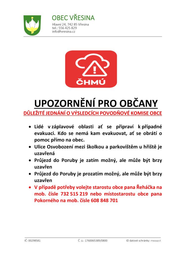 Upozornění občanům