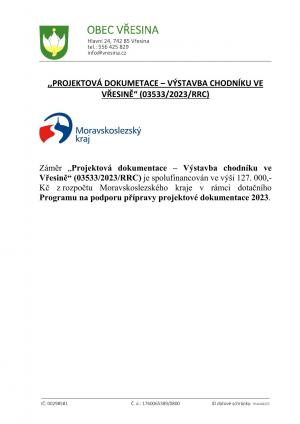 projektová dokumentace - výstavba chodníku ve Vřesině